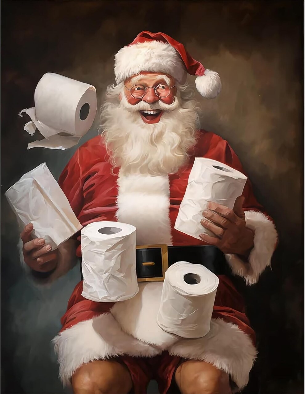 Funny Bathroom Wall Art Diamond Painting Kit for Adults – 5D Christmas Santa DIY Full Round Drill Diamond Dots Gem Painting for Beginners, 12x16 Inch